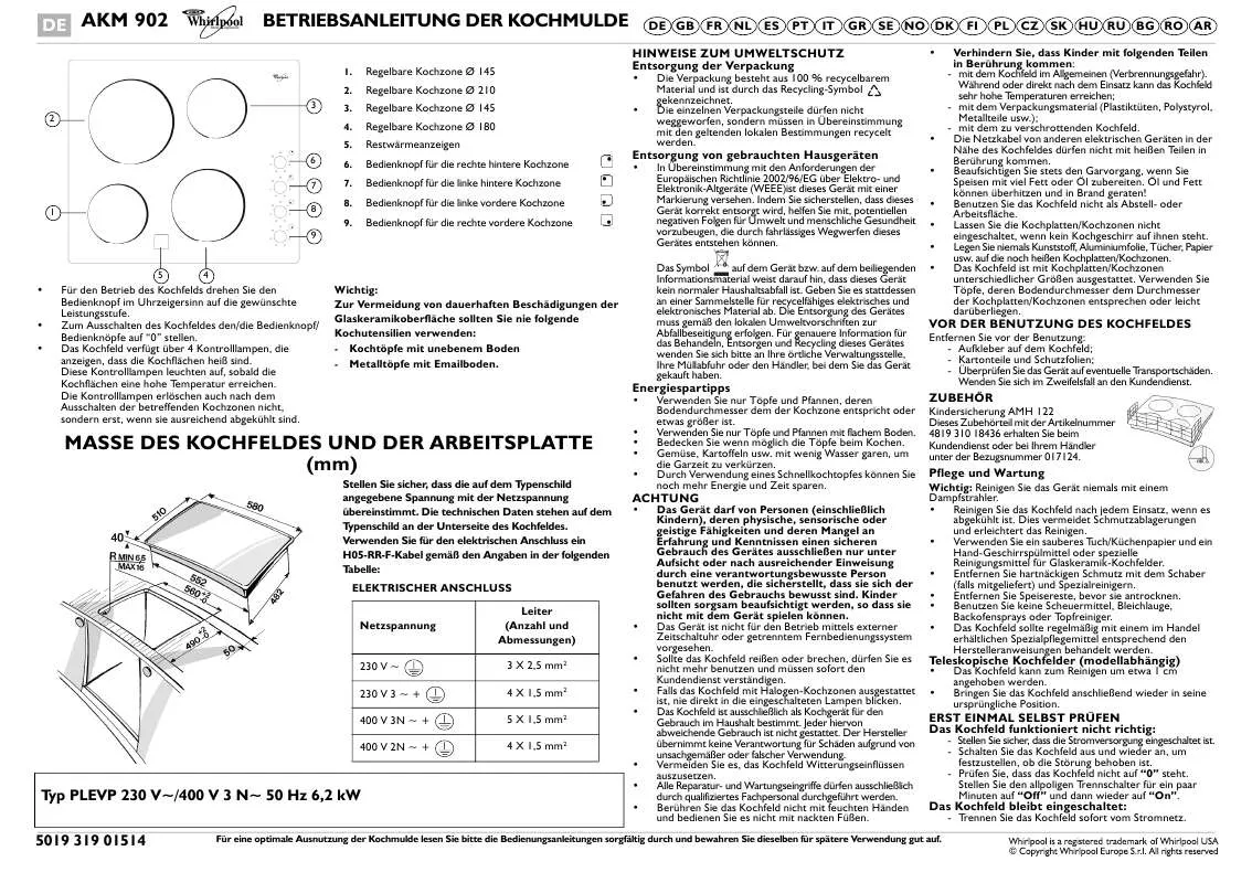 Mode d'emploi WHIRLPOOL AKM 902/NE