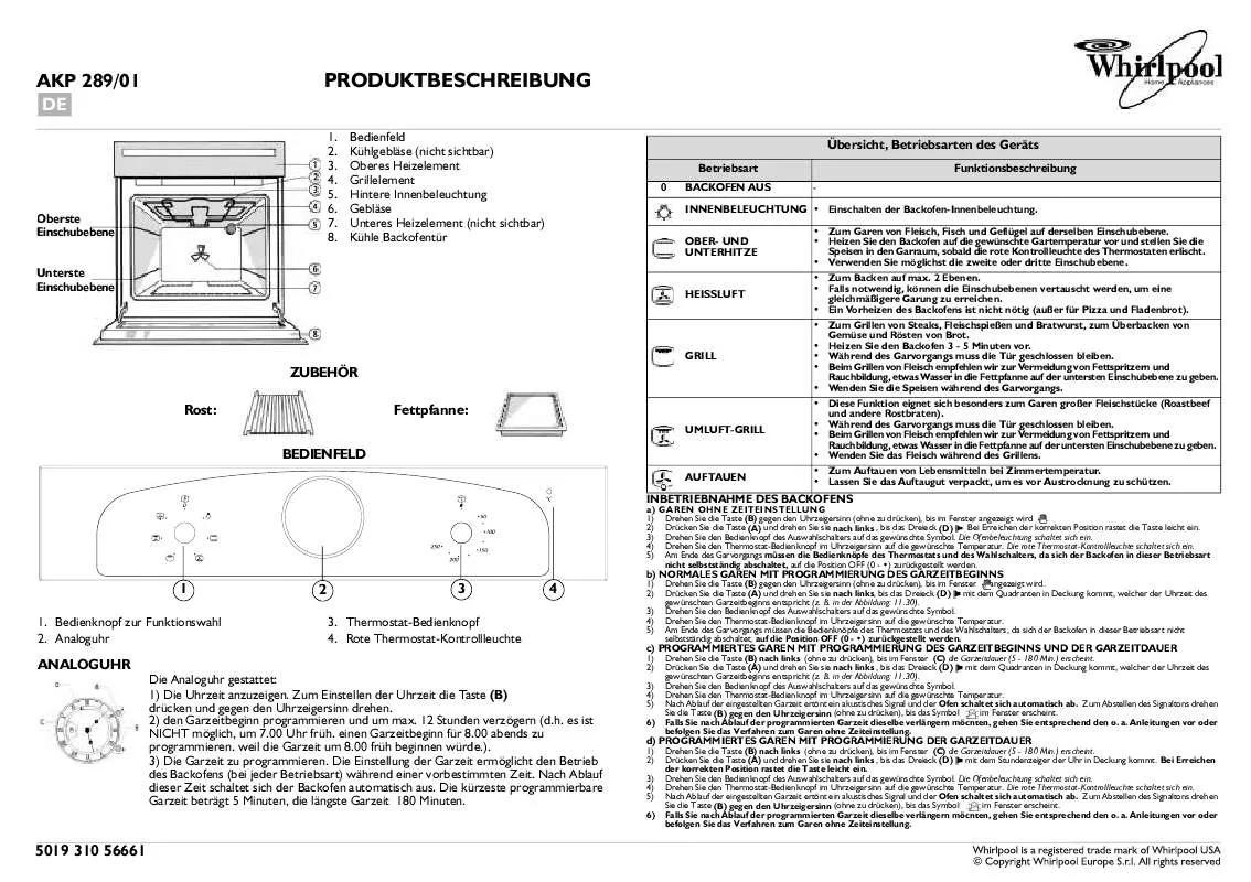 Mode d'emploi WHIRLPOOL AKP 289/NA/01