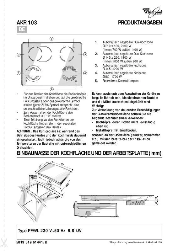 Mode d'emploi WHIRLPOOL AKR 103/IX