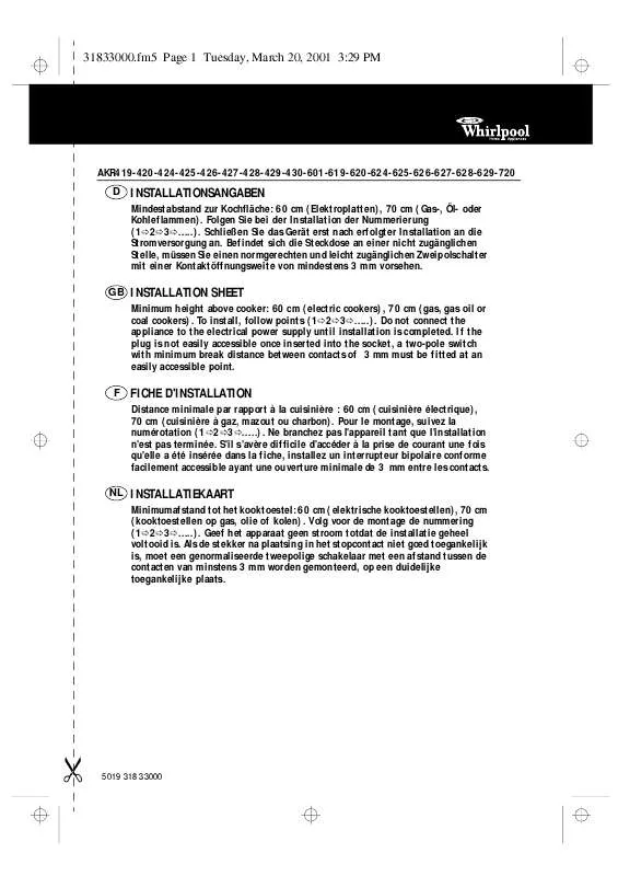 Mode d'emploi WHIRLPOOL AKR 426 WH