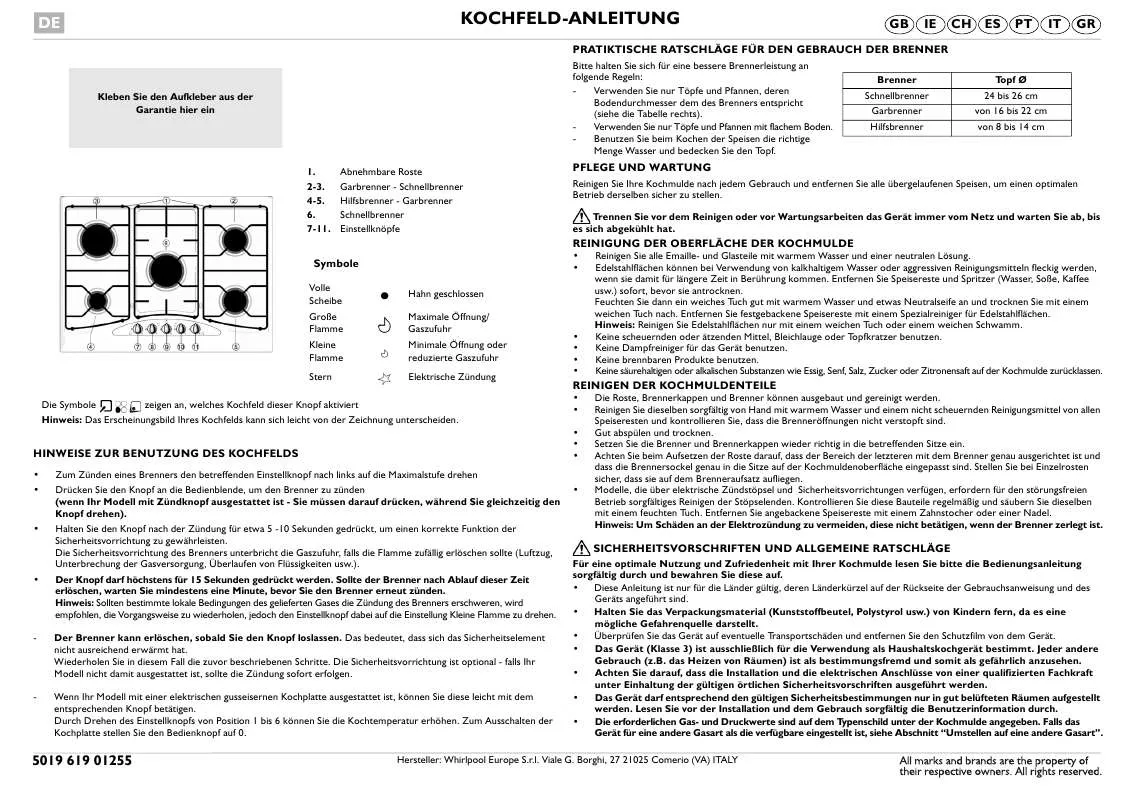 Mode d'emploi WHIRLPOOL AKS 328/IX