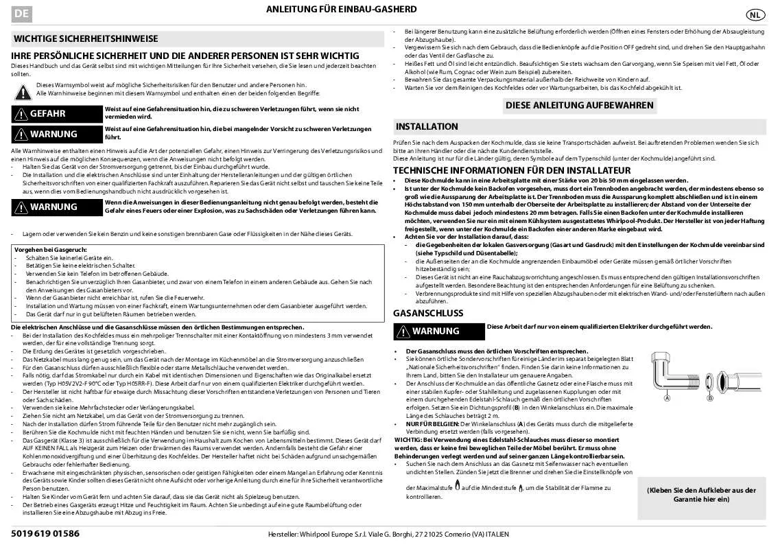 Mode d'emploi WHIRLPOOL AKS 338/IX