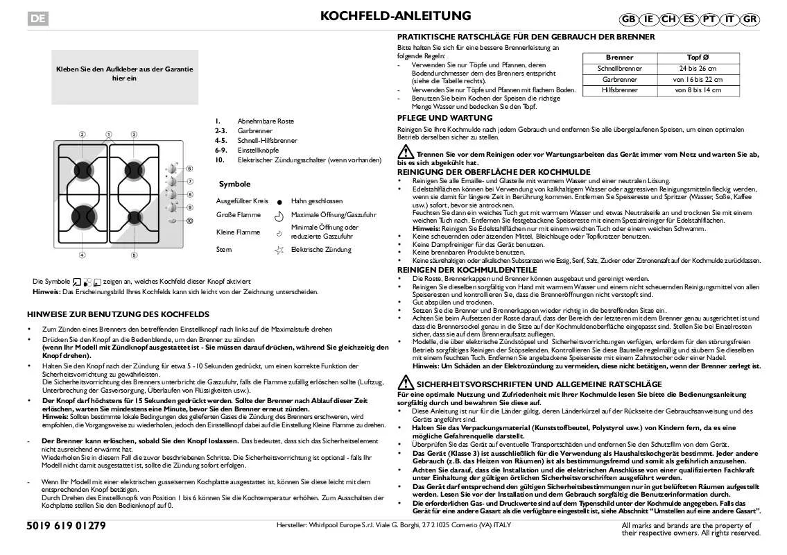 Mode d'emploi WHIRLPOOL AKS 370/IX