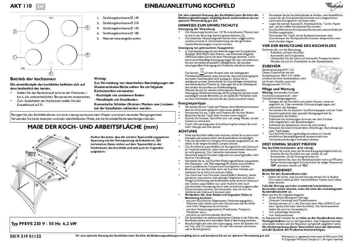 Mode d'emploi WHIRLPOOL AKT 110/IX