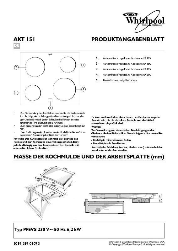 Mode d'emploi WHIRLPOOL AKT 151/IX