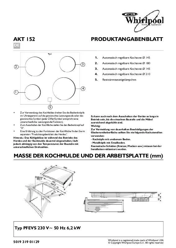 Mode d'emploi WHIRLPOOL AKT 152/IX