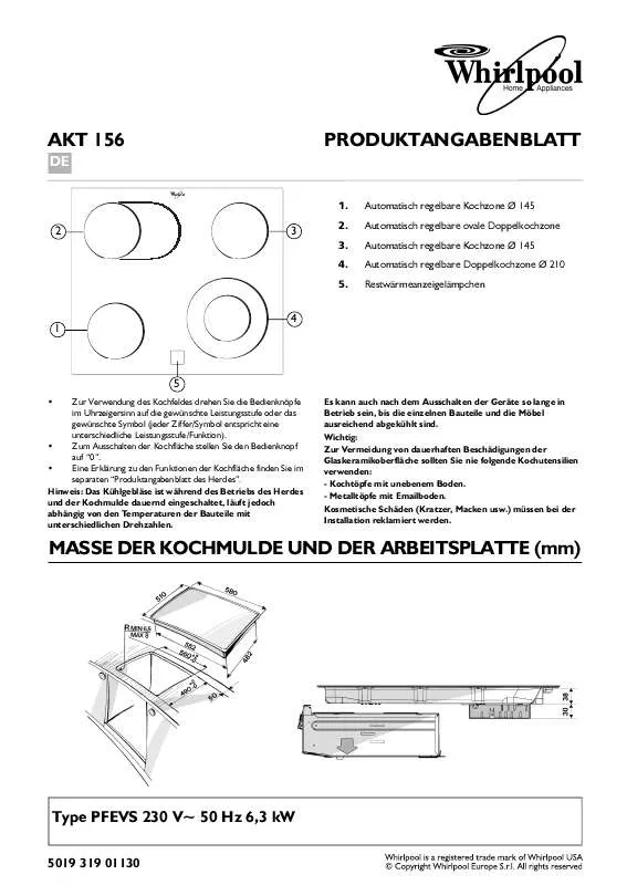 Mode d'emploi WHIRLPOOL AKT 156/IX