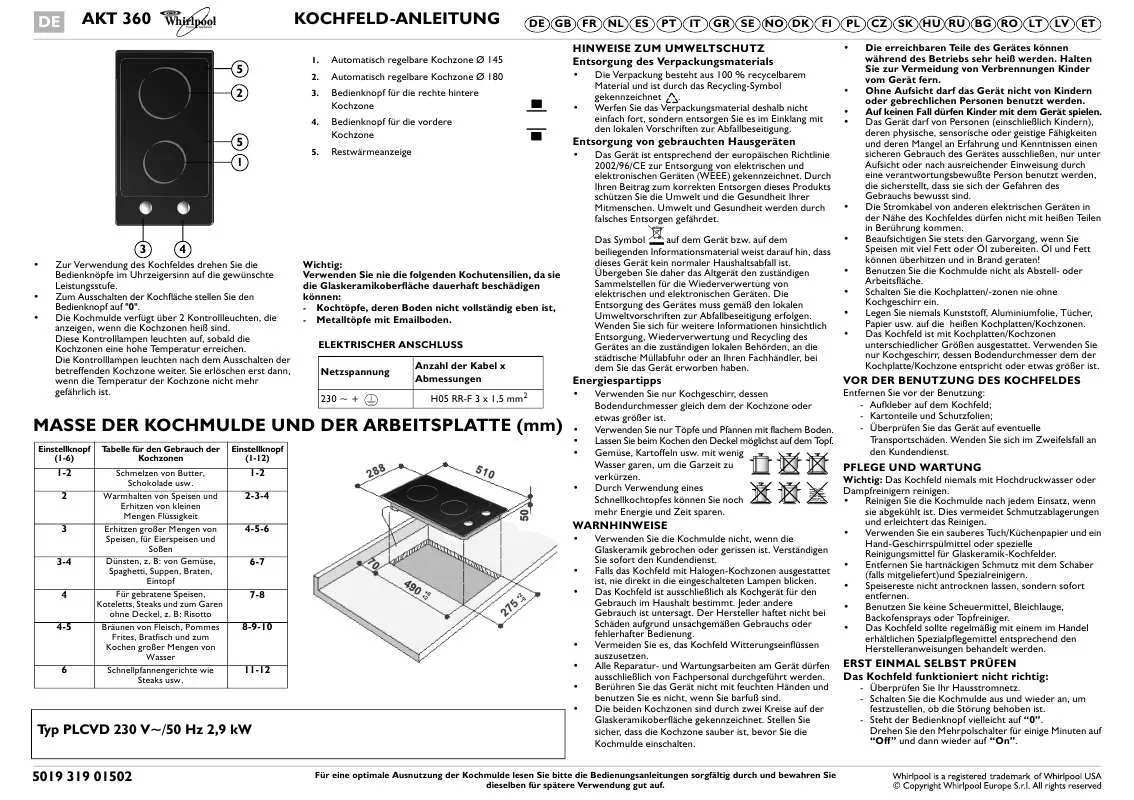 Mode d'emploi WHIRLPOOL AKT 360/IX