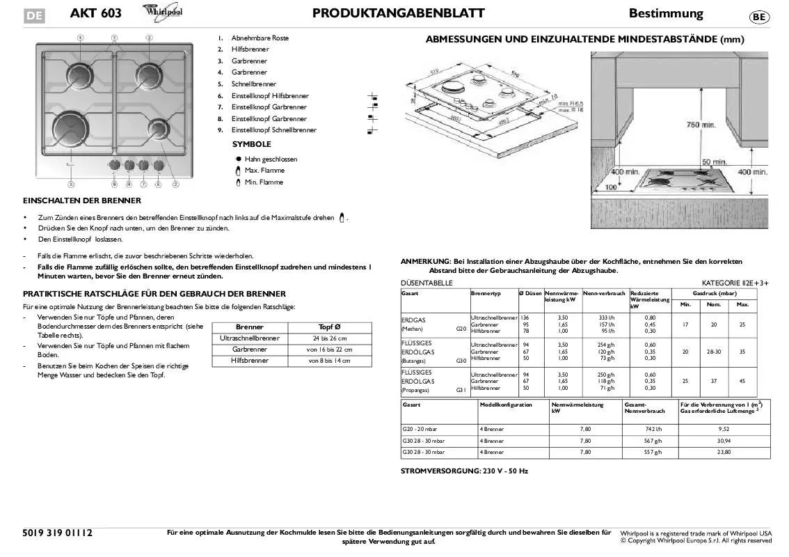 Mode d'emploi WHIRLPOOL AKT 603/IX