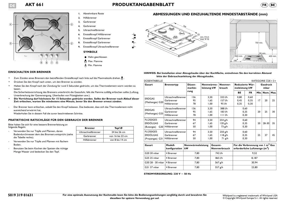 Mode d'emploi WHIRLPOOL AKT 661/IXL