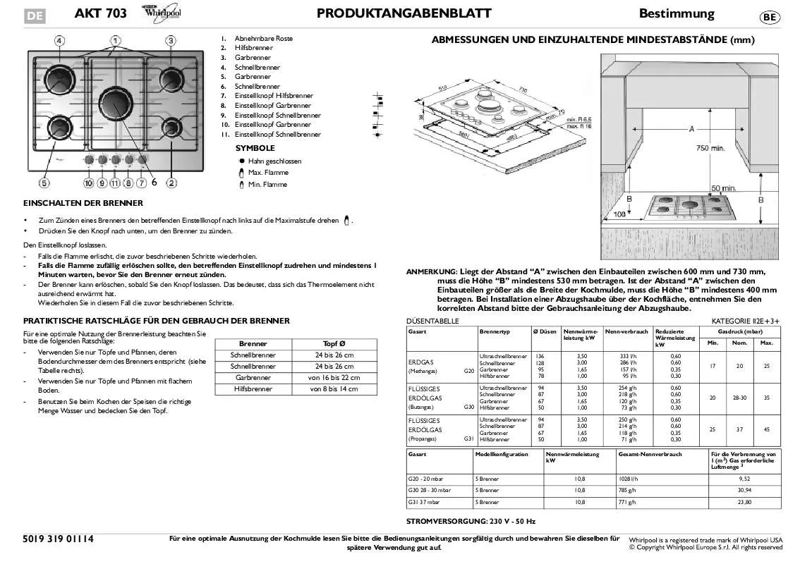 Mode d'emploi WHIRLPOOL AKT 703/IX