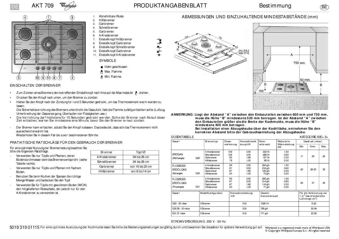 Mode d'emploi WHIRLPOOL AKT 709/IX