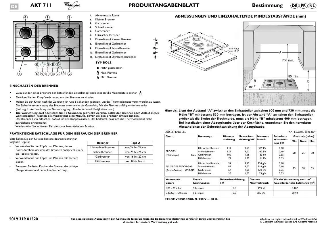 Mode d'emploi WHIRLPOOL AKT 711/IX