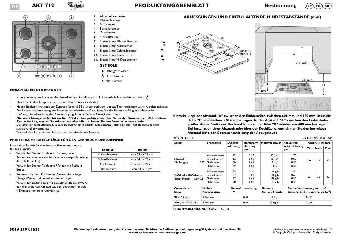 Mode d'emploi WHIRLPOOL AKT 712/IX