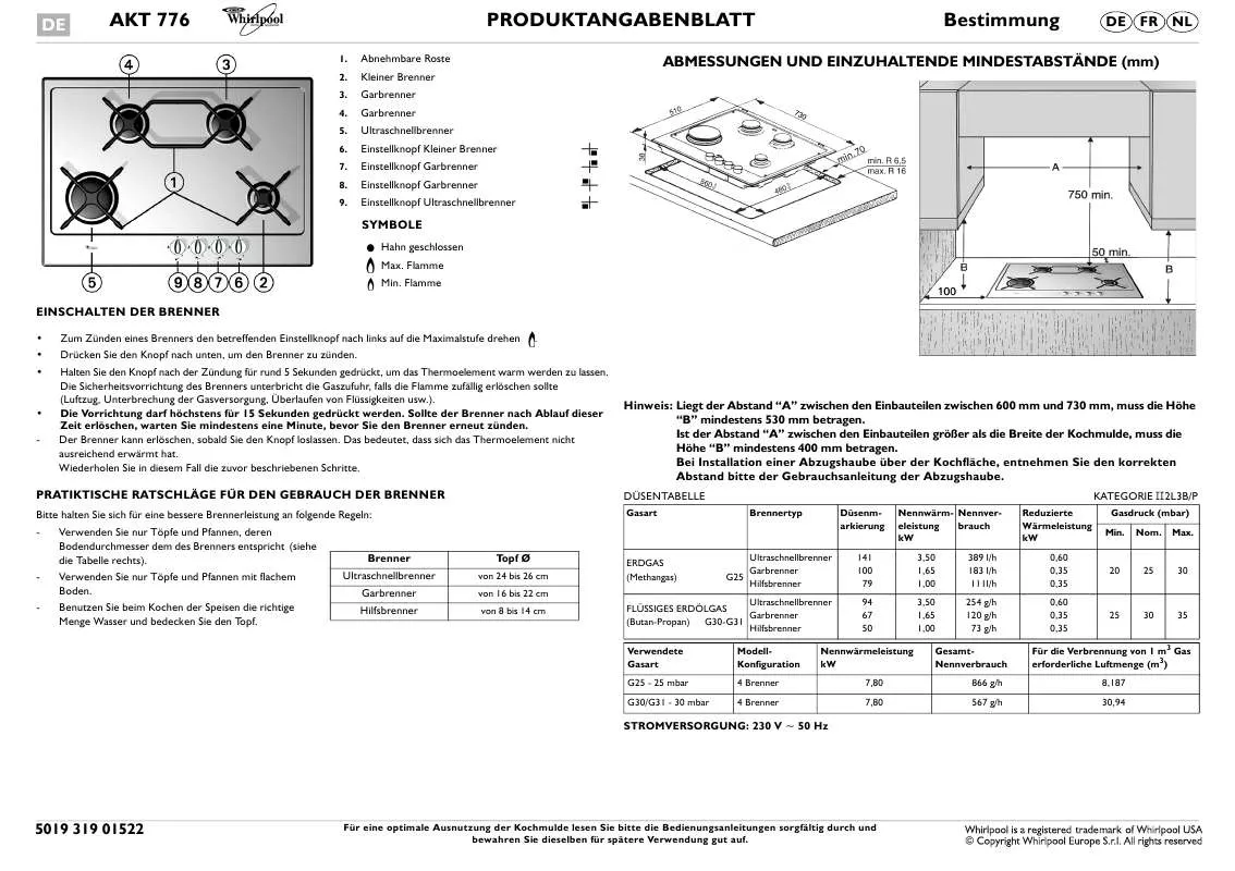 Mode d'emploi WHIRLPOOL AKT 776/IX