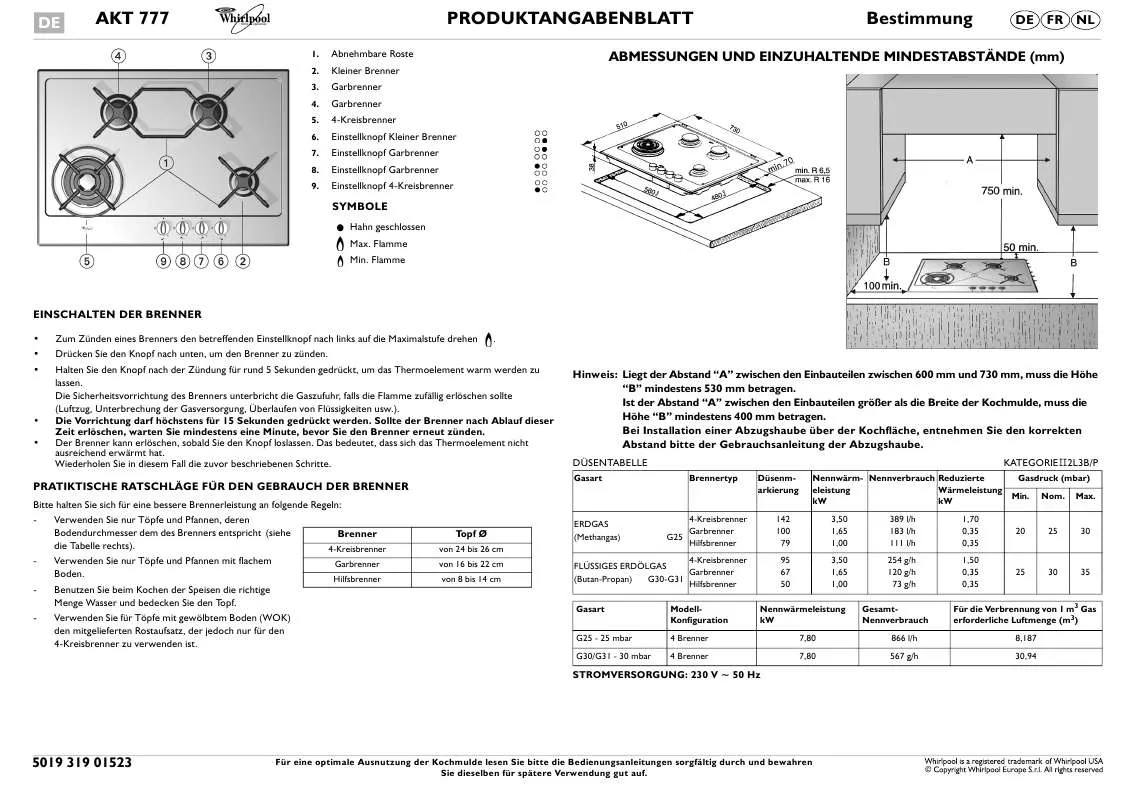 Mode d'emploi WHIRLPOOL AKT 777/IX