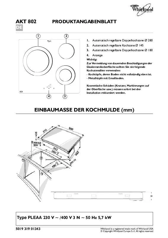 Mode d'emploi WHIRLPOOL AKT 802/IX