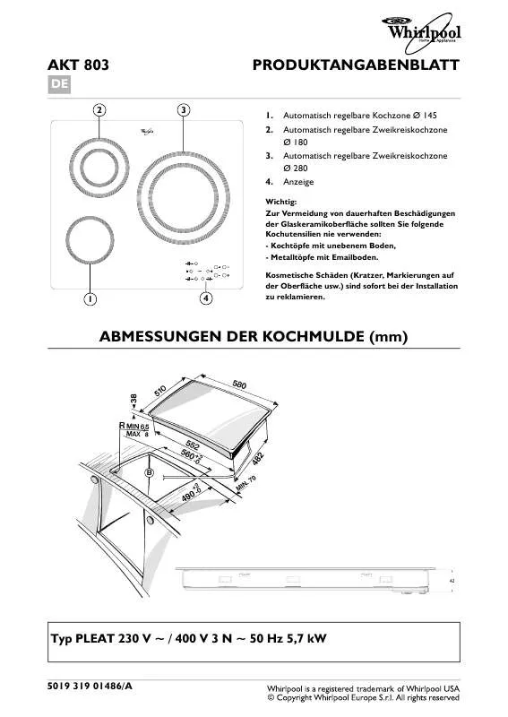 Mode d'emploi WHIRLPOOL AKT 803/LX