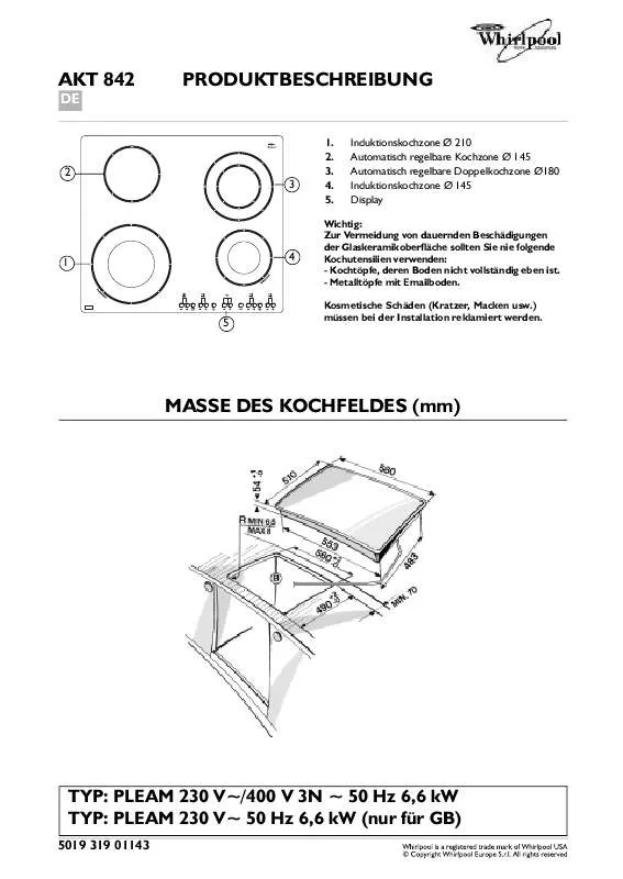 Mode d'emploi WHIRLPOOL AKT 842/BA