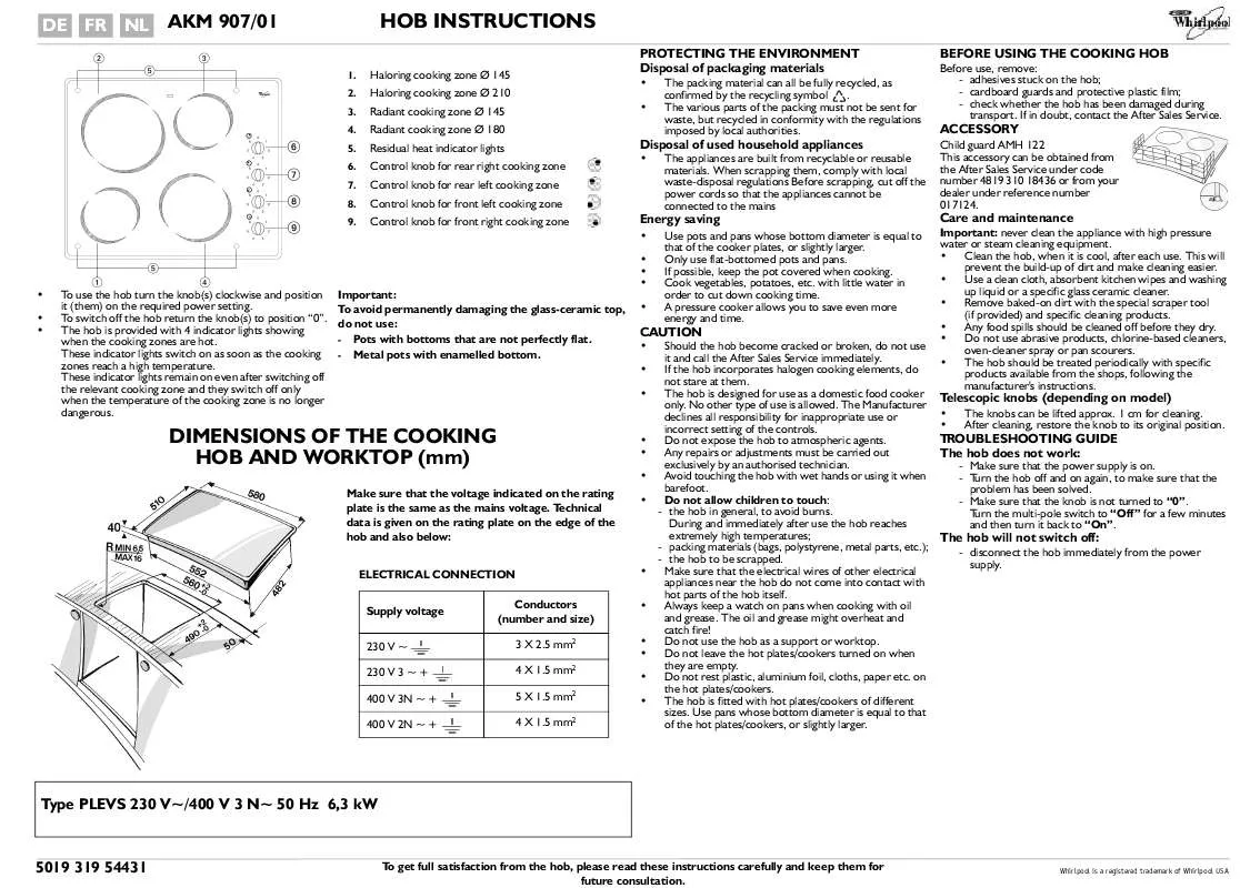 Mode d'emploi WHIRLPOOL AKZ 315 AV