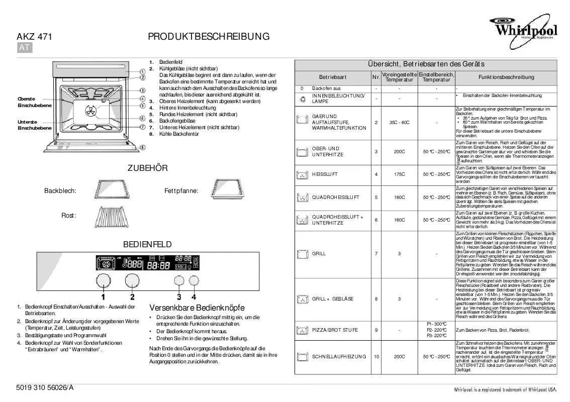 Mode d'emploi WHIRLPOOL AKZ 471 NB