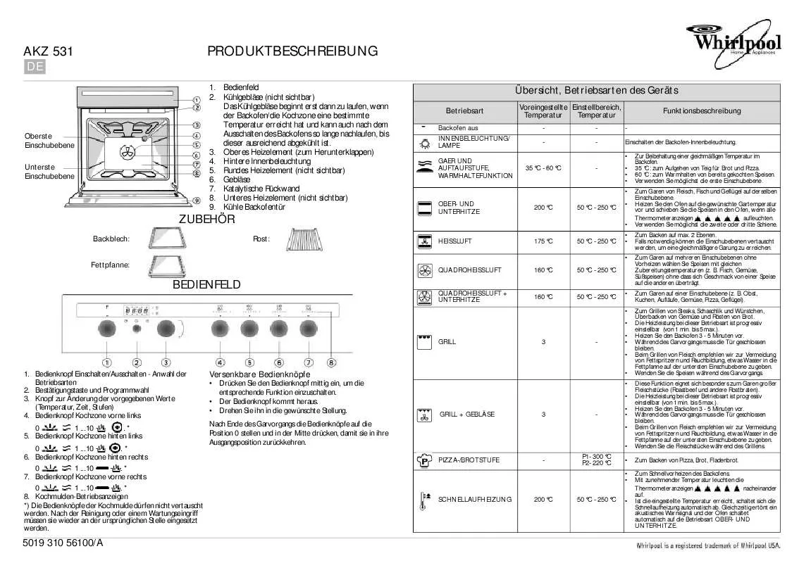 Mode d'emploi WHIRLPOOL AKZ 531 IX