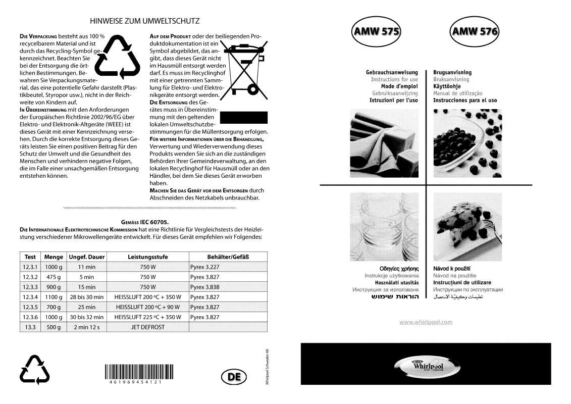 Mode d'emploi WHIRLPOOL AMW 575 IX