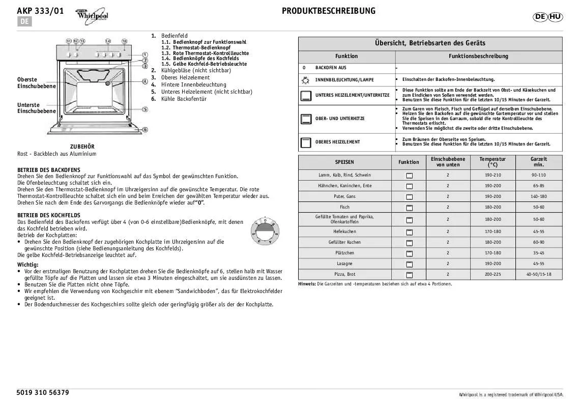 Mode d'emploi WHIRLPOOL AWO 6648