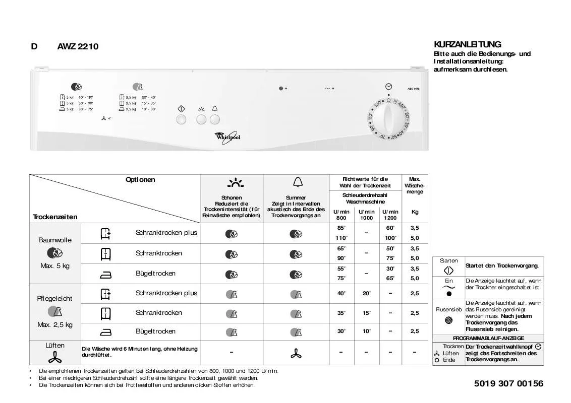 Mode d'emploi WHIRLPOOL AWZ 2210