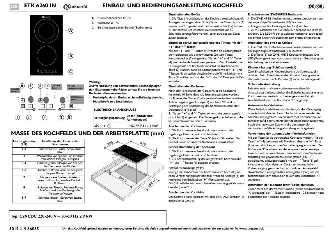 Mode d'emploi WHIRLPOOL ETK 6260 IN