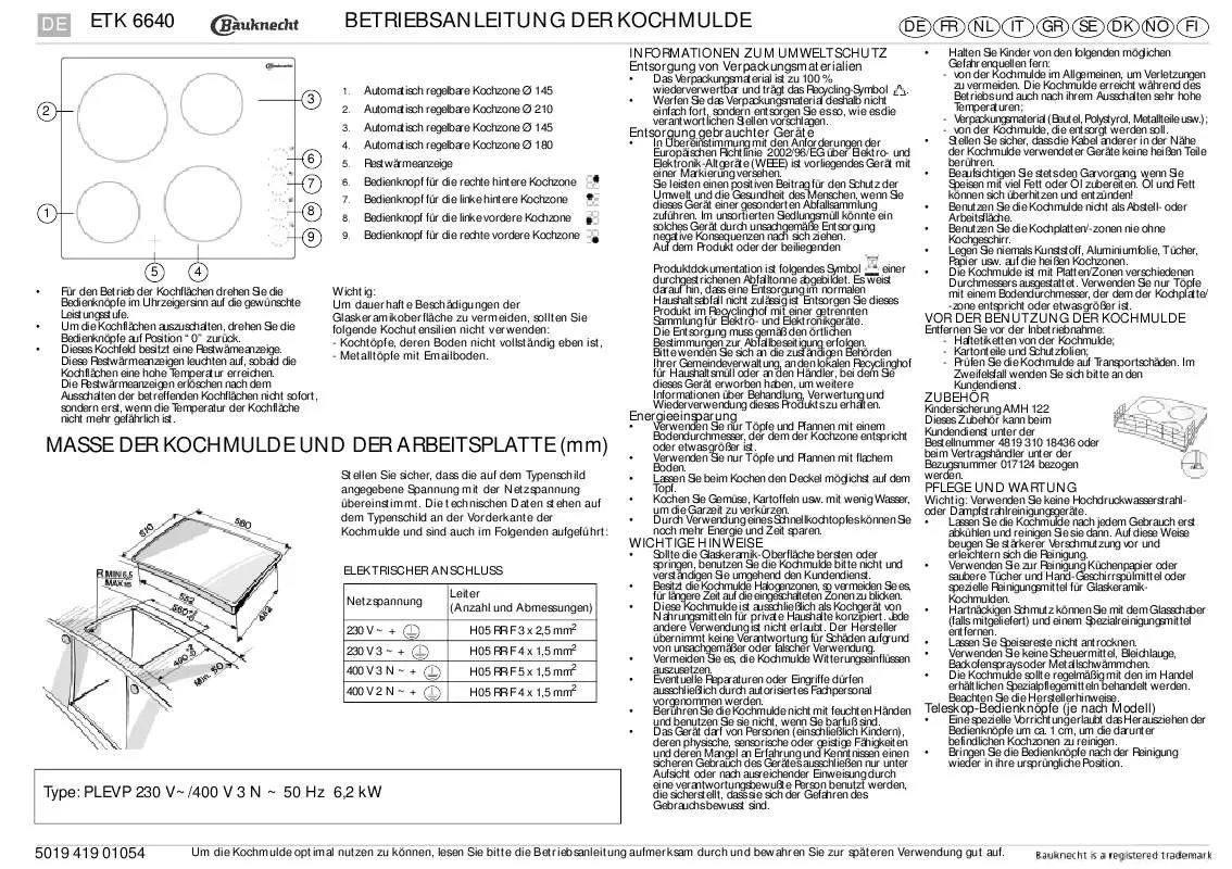 Mode d'emploi WHIRLPOOL ETK 6640 IN