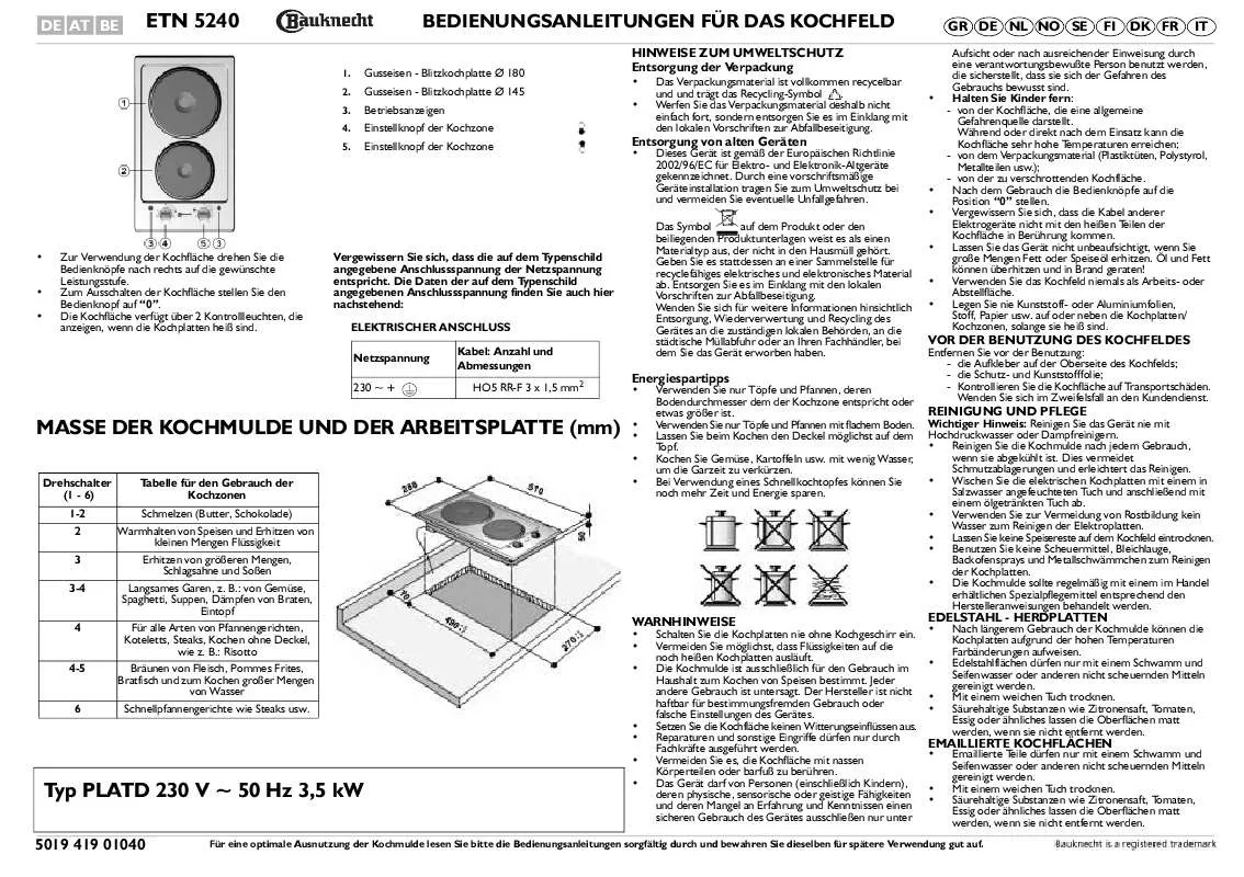 Mode d'emploi WHIRLPOOL ETN 5240 IN