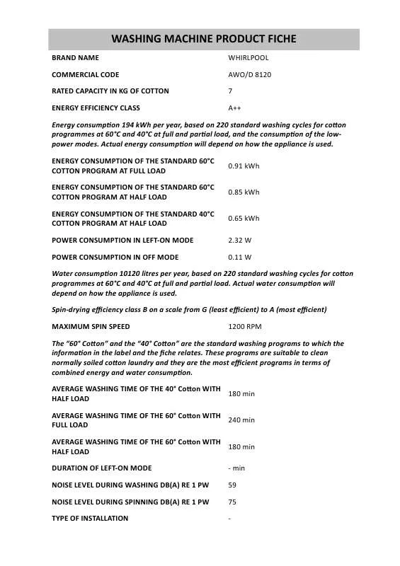 Mode d'emploi WHIRLPOOL GSFP 6140 ET A