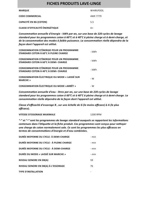 Mode d'emploi WHIRLPOOL GSI 61202 DI A IN