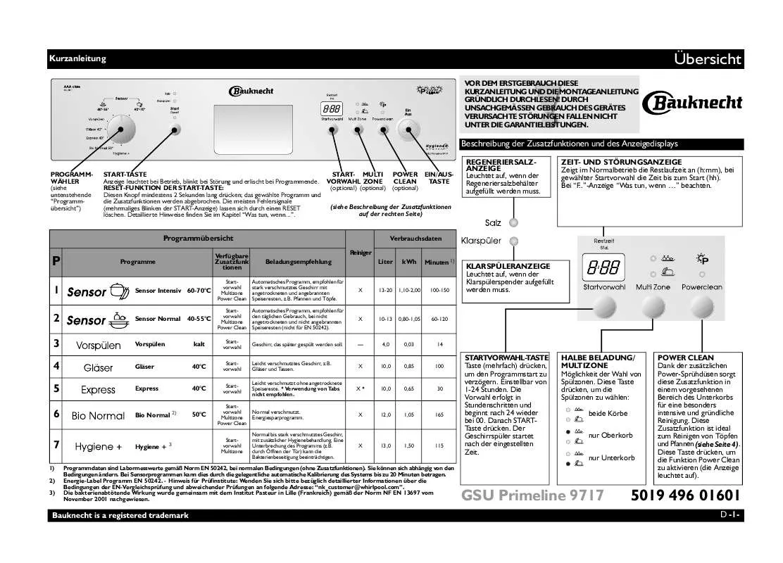 Mode d'emploi WHIRLPOOL GSU PRIMELINE 9717 IN