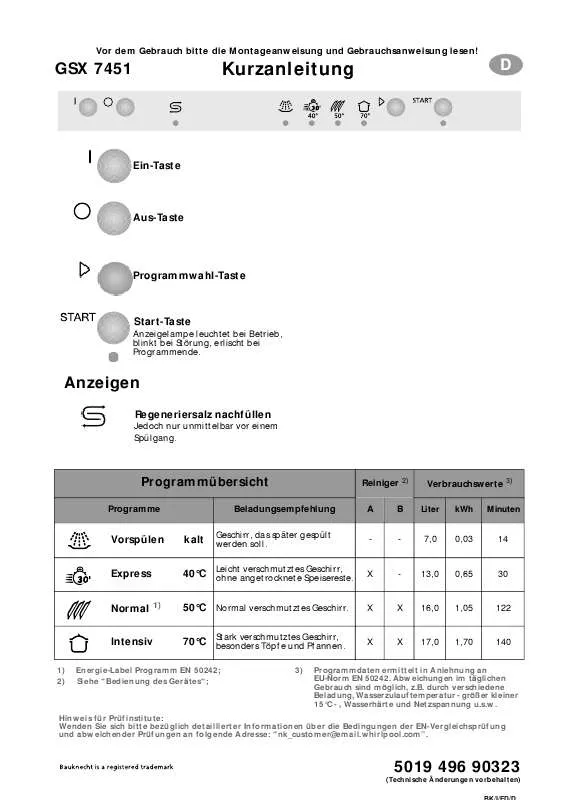 Mode d'emploi WHIRLPOOL GSX 7451-1