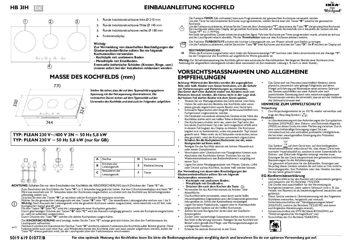 Mode d'emploi WHIRLPOOL HB 3 IH