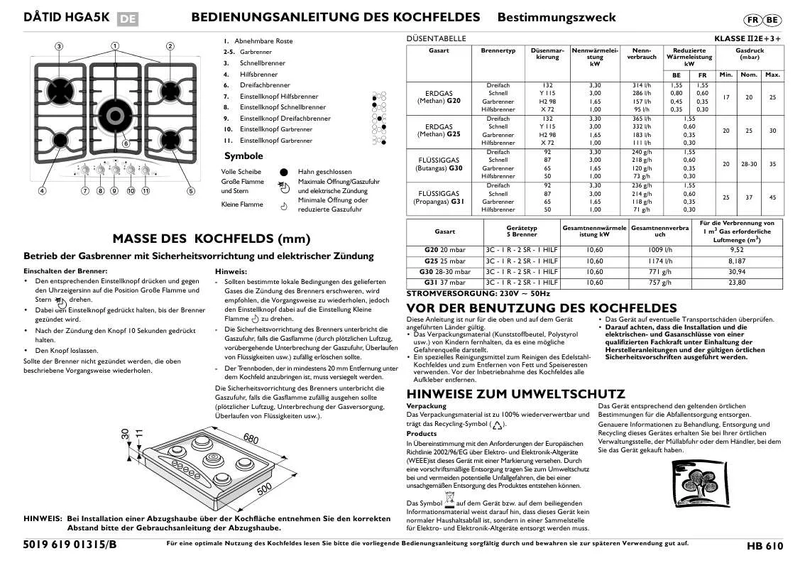 Mode d'emploi WHIRLPOOL HB 610 S