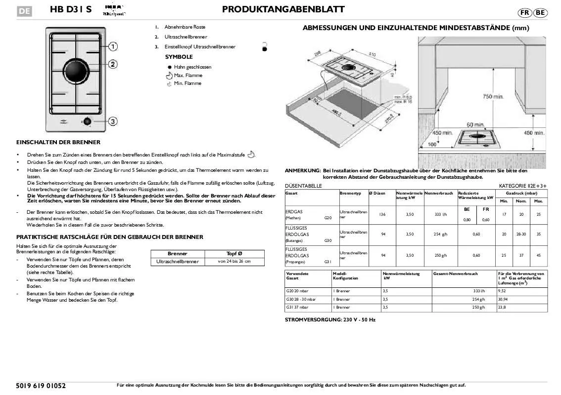 Mode d'emploi WHIRLPOOL HB D31 S