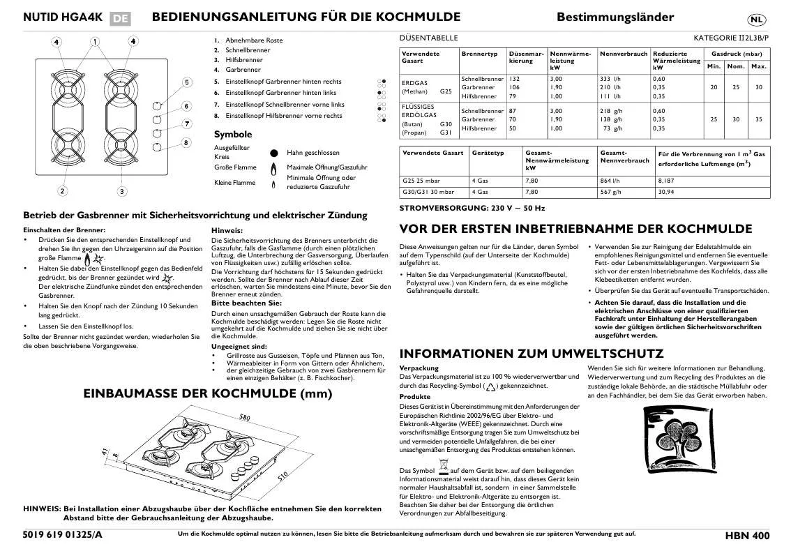 Mode d'emploi WHIRLPOOL HBN 400 B