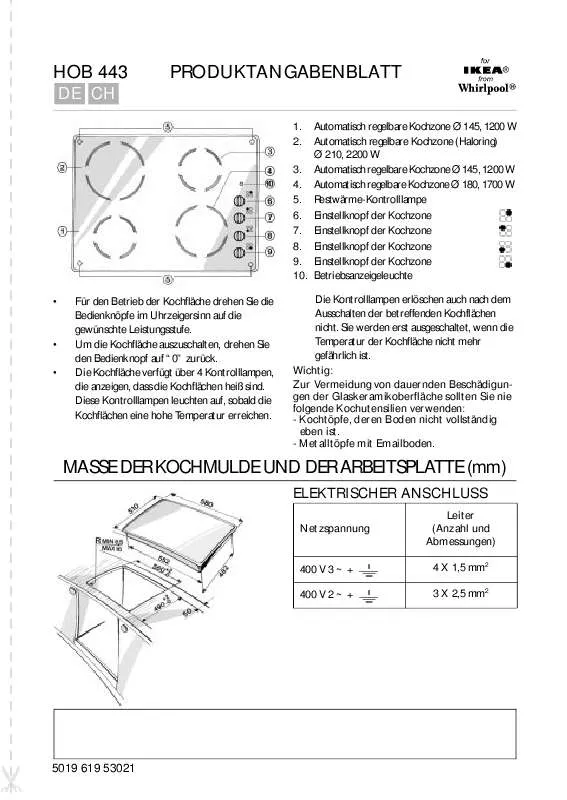 Mode d'emploi WHIRLPOOL HOB 443/S