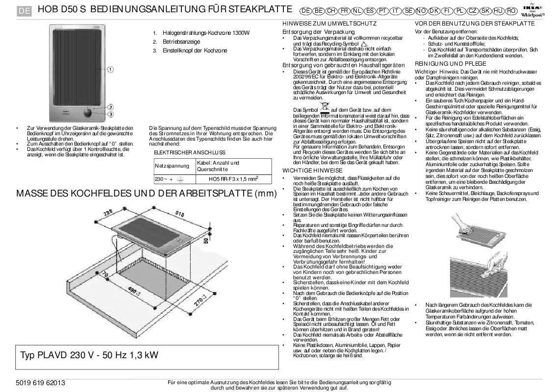 Mode d'emploi WHIRLPOOL HOB D50 S