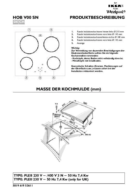 Mode d'emploi WHIRLPOOL HOB V00 S N