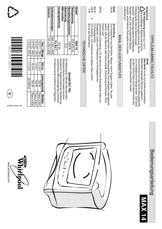 Mode d'emploi WHIRLPOOL MAX 14/BL