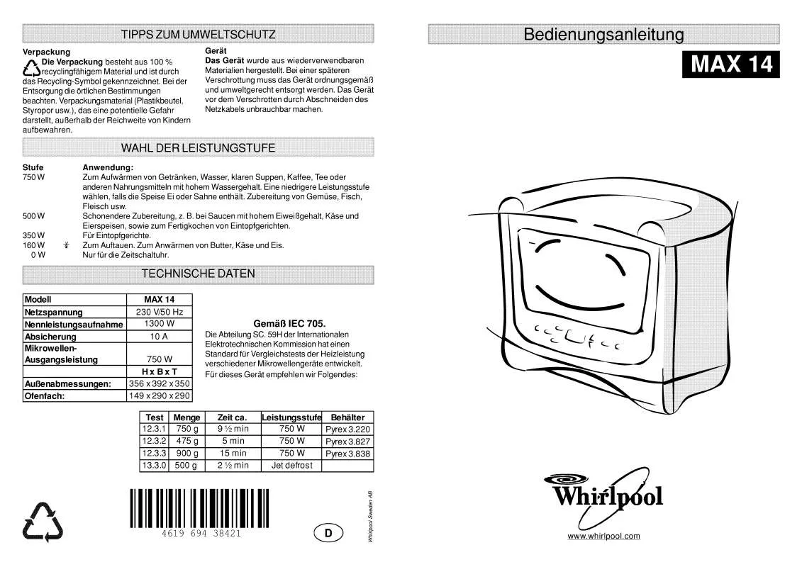 Mode d'emploi WHIRLPOOL MAX 14 WA D