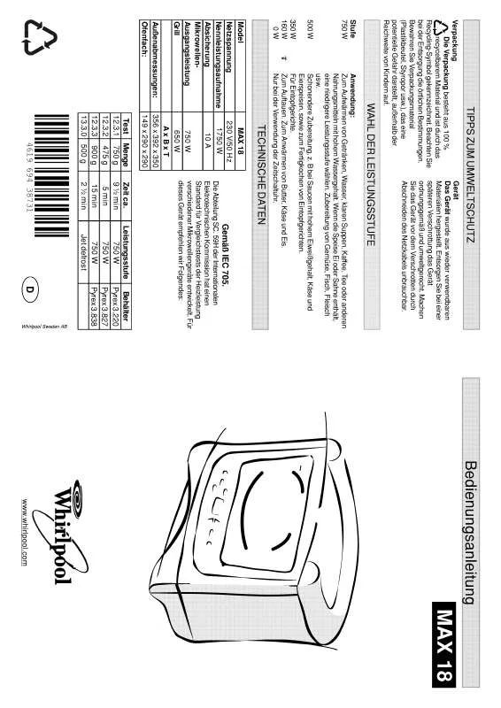 Mode d'emploi WHIRLPOOL MAX 18/2/BL