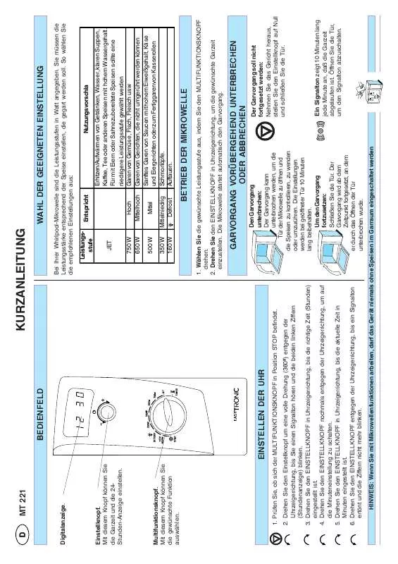 Mode d'emploi WHIRLPOOL MT 221/GREEN