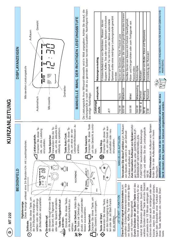 Mode d'emploi WHIRLPOOL MT 222/BLANC