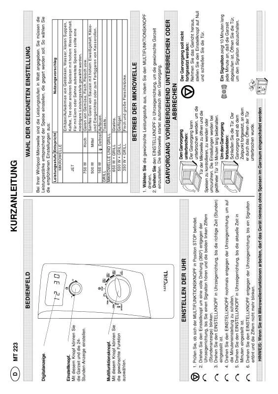 Mode d'emploi WHIRLPOOL MT 223/WH