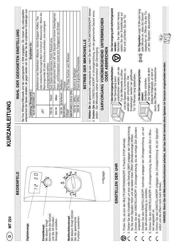 Mode d'emploi WHIRLPOOL MT 224/BLANC